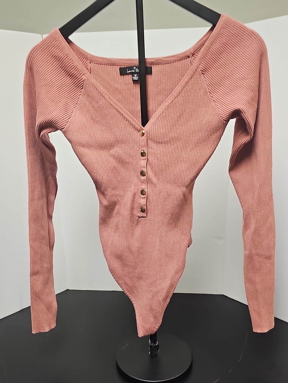 Love Tree Ribbed Henley Bodysuit - Dusty Rose Pink